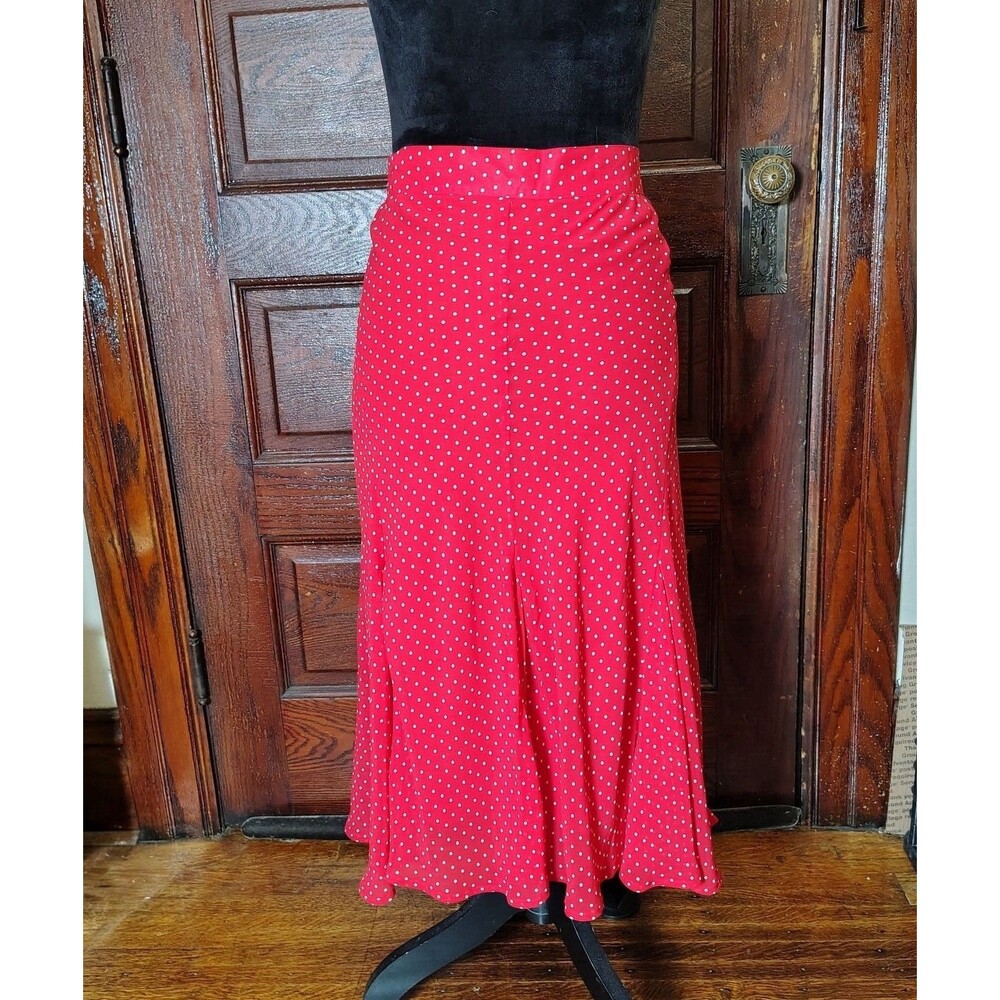 VTG Red White Polka Dot Midi Flared Paneled Hem Skirt 2X/T473